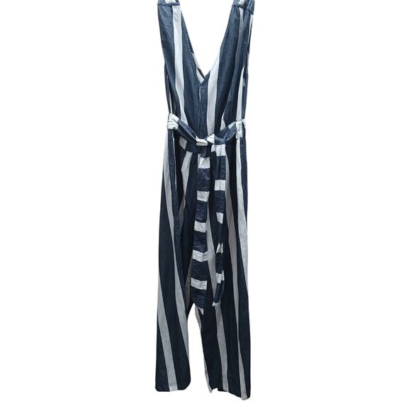 Roxy Jumpsuit with Belt Striped Wide Leg Blue & White Size XS Vacation Beach - Picture 5 of 14